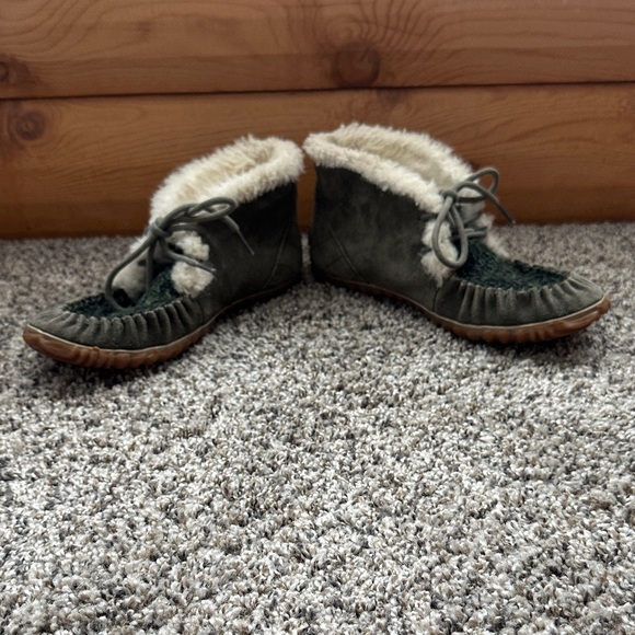 Sorel Green and Cream Fur-Lined Slippers - Picture 1 of 3